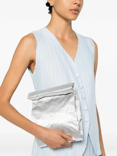 Zilla Crinkled-effect Clutch Bag In Silver