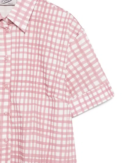Pence Laura Gingham-check Short-sleeve Shirt In Pink