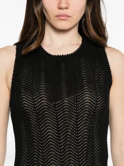 Twinset Pointelle-knit Ruffled Midi Dress In Black