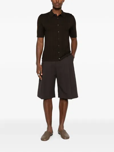 Cenere Ribbed Short-sleeves Shirt In Brown