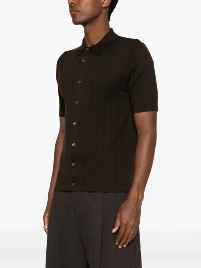 Cenere Ribbed Short-sleeves Shirt In Brown
