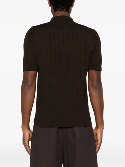 Cenere Ribbed Short-sleeves Shirt In Brown