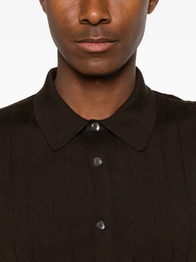 Cenere Ribbed Short-sleeves Shirt In Brown