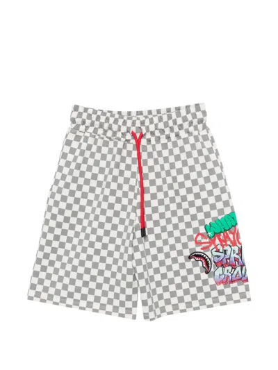 Sprayground Kid Checkered-pattern Shorts In Gray