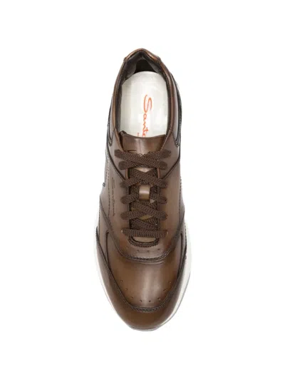 Santoni Panelled Leather Sneakers In Brown