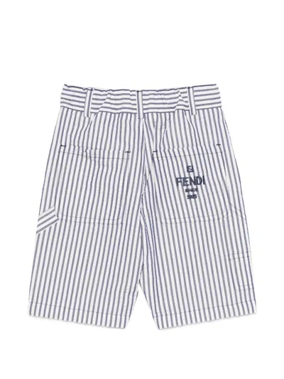 Fendi Stripe-pattern Logo-embroidered Shorts In White