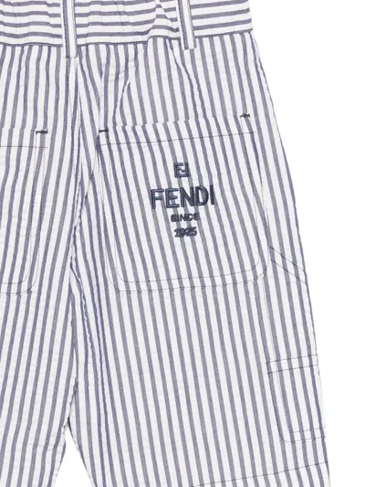 Fendi Stripe-pattern Logo-embroidered Shorts In White