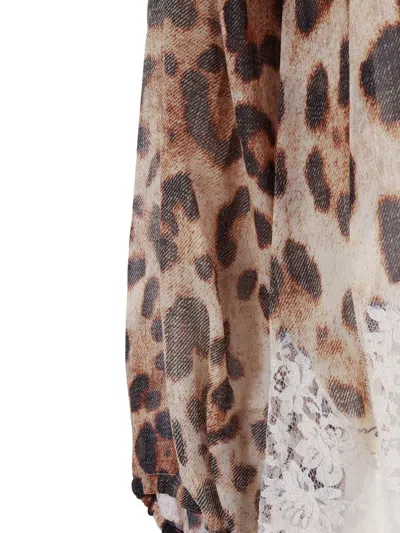Ermanno Firenze Leopard-print Lace-trim Blouse In Neutral