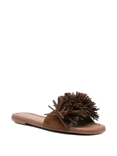Inuikii Fringes Flower Suede Sandals In Brown