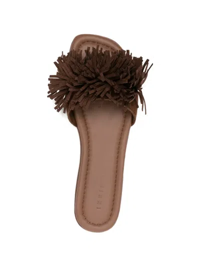 Inuikii Fringes Flower Suede Sandals In Brown