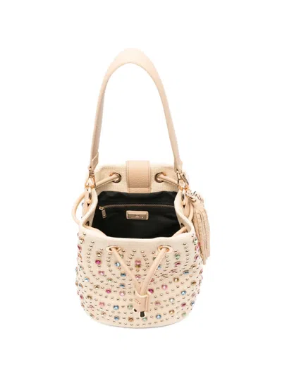 La Carrie Crystal-embellished Studded Bucket Bag In Neutral