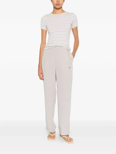 Herno Grosgrain-detail Slit-hem Trousers In White