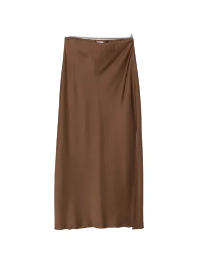 Brunello Cucinelli Satin-finish Slit Maxi Skirt In Brown