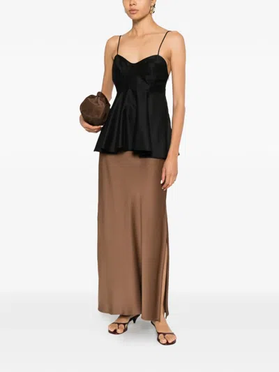 Brunello Cucinelli Satin-finish Slit Maxi Skirt In Brown