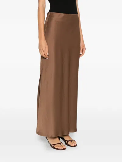 Brunello Cucinelli Satin-finish Slit Maxi Skirt In Brown