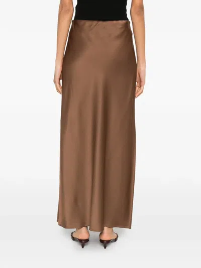 Brunello Cucinelli Satin-finish Slit Maxi Skirt In Brown