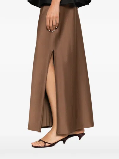 Brunello Cucinelli Satin-finish Slit Maxi Skirt In Brown