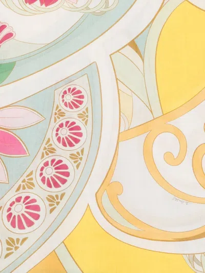 La Doublej Floral-print Graphic-pattern Scarf In Yellow