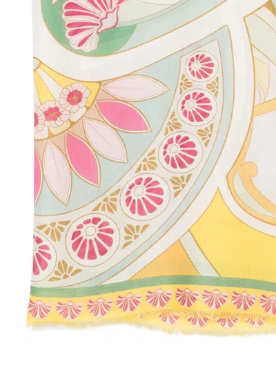La Doublej Floral-print Graphic-pattern Scarf In Yellow