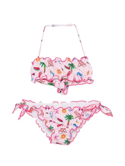 Mc2 Saint Barth Emy Ruffled-trims Bikini In Pink