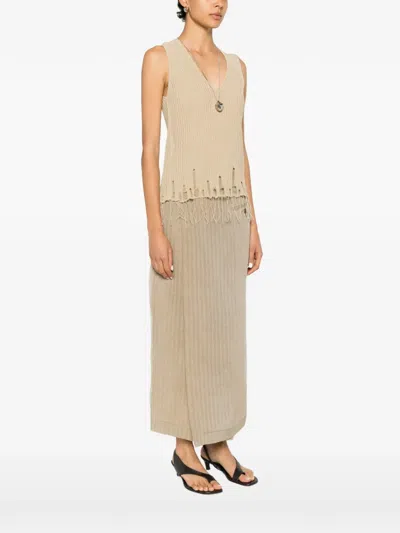 Uma Wang Loose Rib Distressed Fringed Vest In Neutral