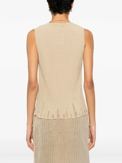 Uma Wang Loose Rib Distressed Fringed Vest In Neutral