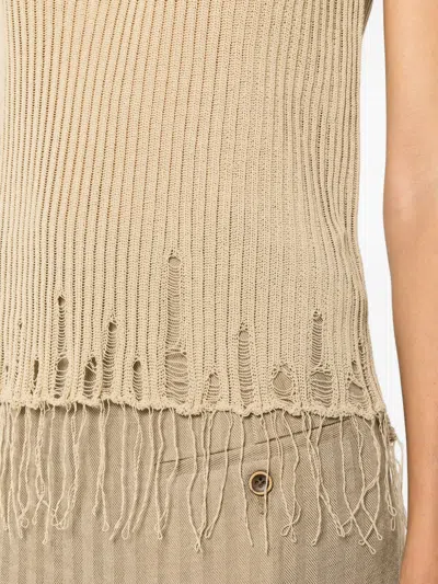 Uma Wang Loose Rib Distressed Fringed Vest In Neutral