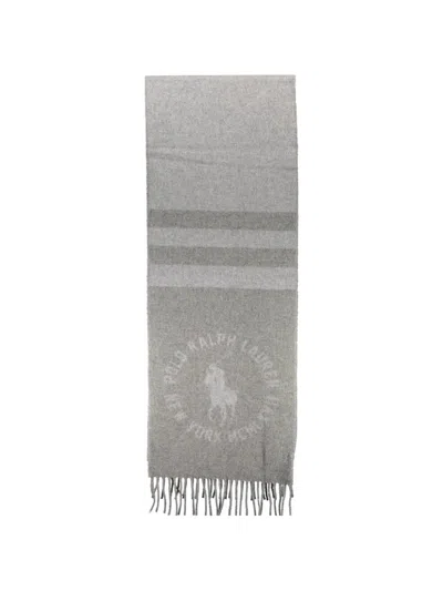 Polo Ralph Lauren Logo-print Striped Scarf In Gray