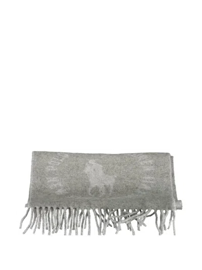 Polo Ralph Lauren Logo-print Striped Scarf In Gray