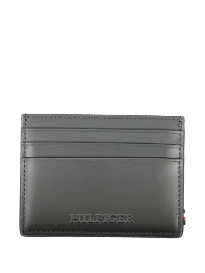 Tommy Hilfiger Logo Leather Card Holder In Gray