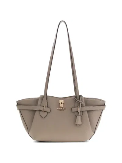 Guess Usa Yesba Padlock-detail Logo-plaque Shoulder Bag In Brown