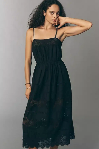 The Great The Rosette Lace-trim Midi Dress In Black