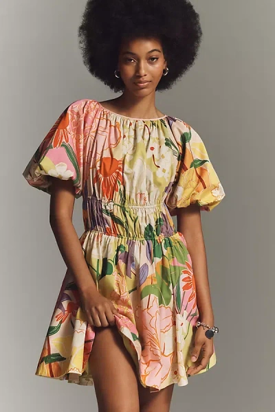 Mestiza Breakfast Puff-sleeve Mini Dress In Multi