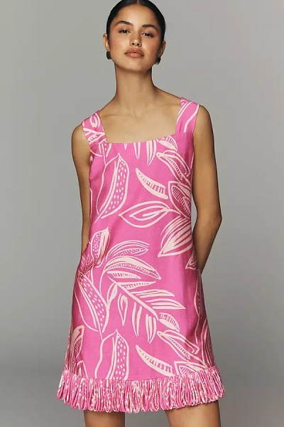 English Factory Fringed Square-neck Mini Dress In Pink