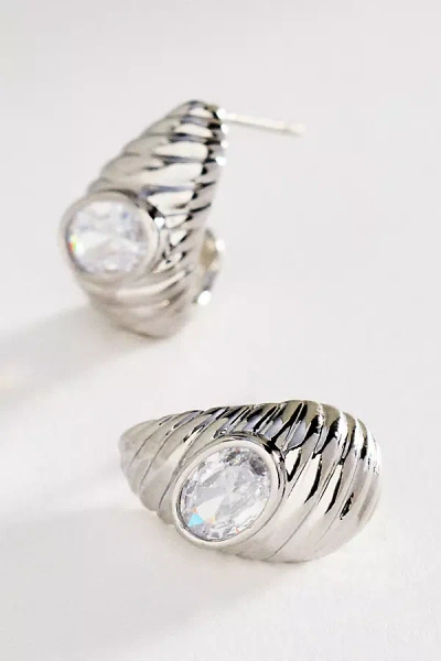 By Anthropologie Sculptural Ribbed Crystal Post Earrings In White