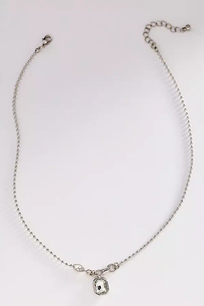 By Anthropologie Bezel Crystal Pendant Ball Chain Necklace In Silver