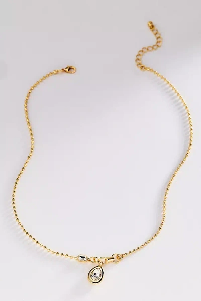 By Anthropologie Bezel Crystal Pendant Ball Chain Necklace In Gold