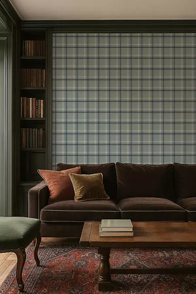 Mitchell Black Ashcroft Tartan Plaid Stripe Wallpaper In Gray