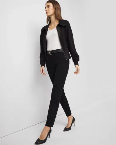 White House Black Market Ribbed Trim Zip-up Jacket In Black