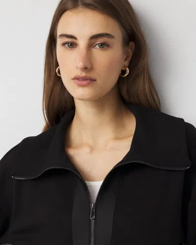 White House Black Market Ribbed Trim Zip-up Jacket In Black