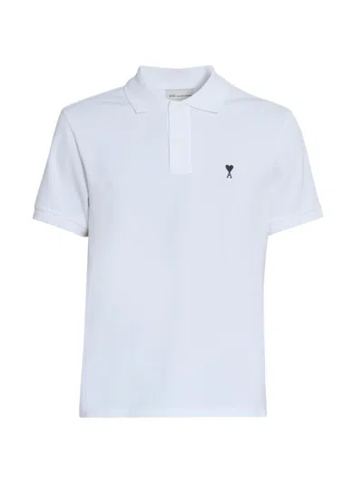Ami Alexandre Mattiussi Ami Paris Men White Polo Shirt With Adc Embroidery On The Front And Classic Collar In Cotton Man In Multi