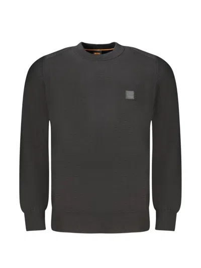 Hugo Boss Logo-patch Waffle-knit Sweater In Black