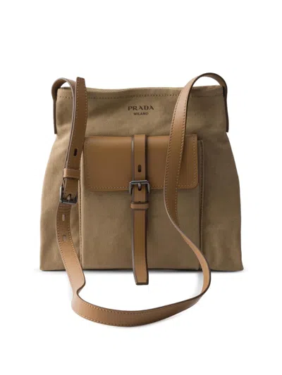 Prada Route Canvas And Leather Shoulder Bag