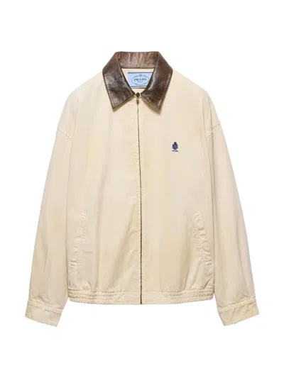 Prada Embroidered Garment-dyed Old Gabardine Blouson Jacket