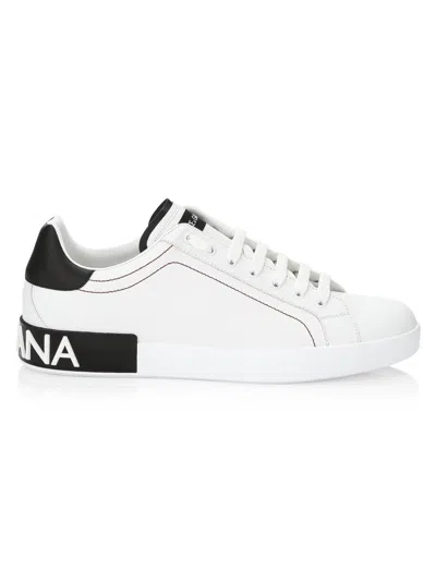 Dolce & Gabbana Calfskin Nappa Portofino Sneakers For Men In White