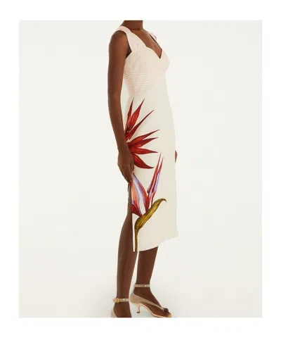 Farm Rio Sand-colored Linen Midi Dress With Strelitzia Pattern In Brown