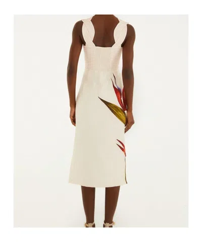 Farm Rio Sand-colored Linen Midi Dress With Strelitzia Pattern In Brown