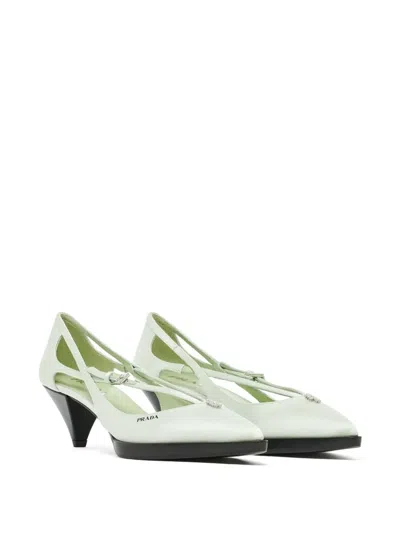 Prada Bicolor Silk Mid Heel Pumps In Multi