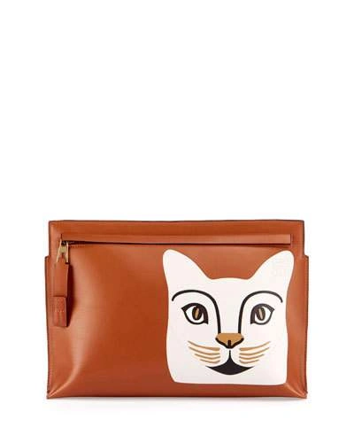 Loewe Painted Cat Pouch Bag, Brown In Tan & White