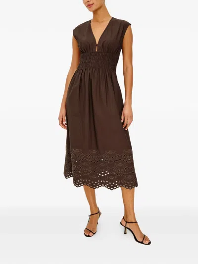 ROXANNE EYELET-EMBROIDERED MIDI DRESS